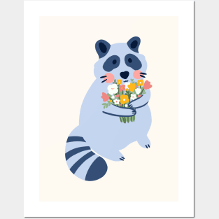Raccoon with flowers Posters and Art